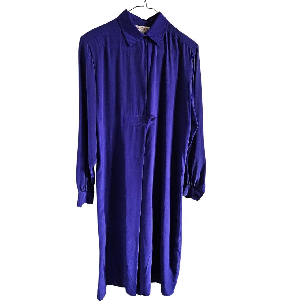 Silk Dragon Vintage Size 8 100% Silk Midi Shirt Dress Long Sleeve Modest Classic
